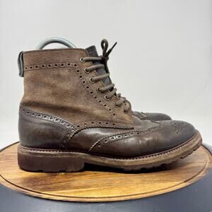 Brunello Cucinelli Lace Up Boots Brown Leather and Suede Men's Size 41.5 US 8.5